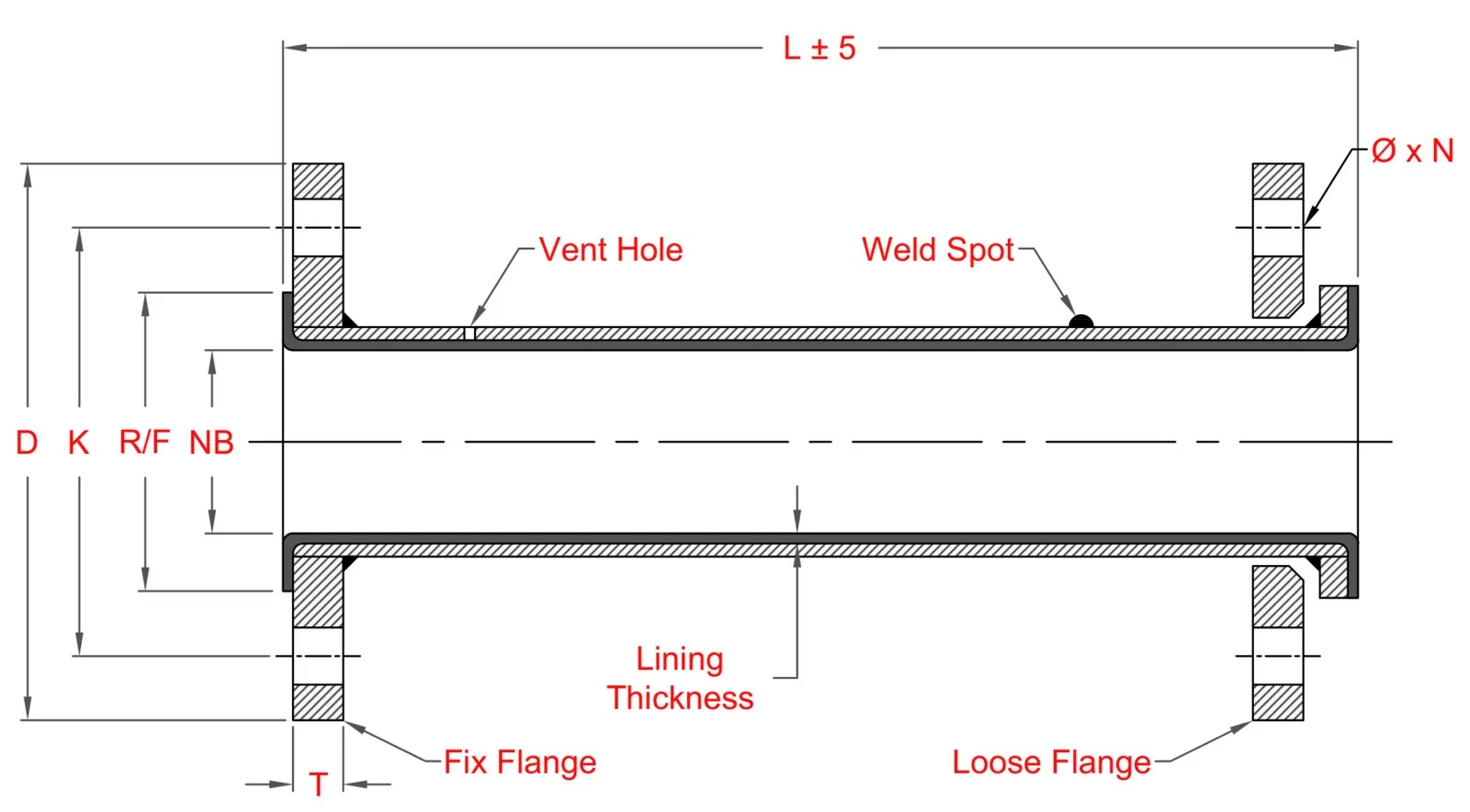 Lined Pipe Spool technical drawing